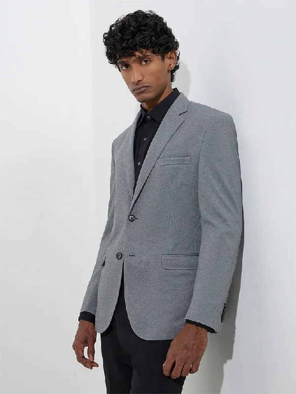 Sweater Vest WES Formals Grey Single-Breasted Slim-Fit Blazer