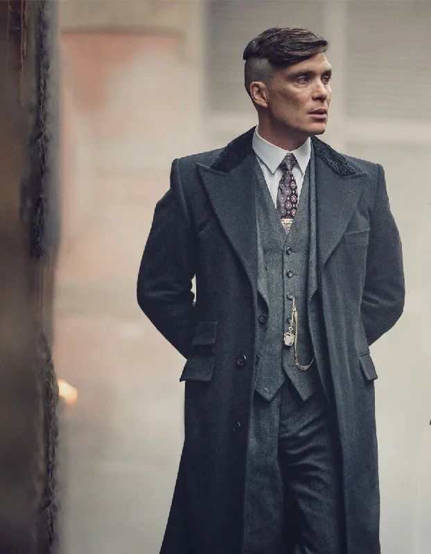 Street Jackets Mens Costume Thomas Shelby 3PC Suit & Black Overcoat