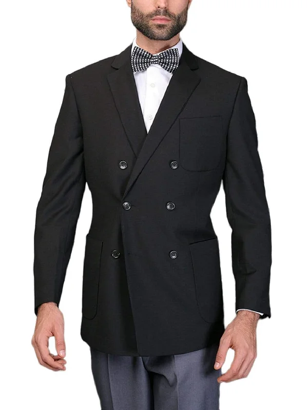 Comfortable Sneakers Mens Modern Fit Solid Black 6-on-2 Double Breasted Wool Blazer Sportcoat