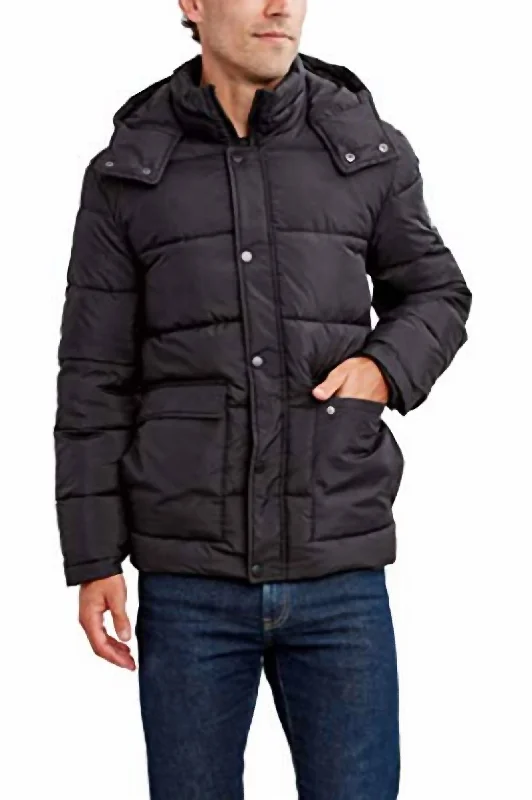 Stylish Trousers Men'S Halifax Water And Wind Resistant Hooded Puffer Jacket in Solid Black