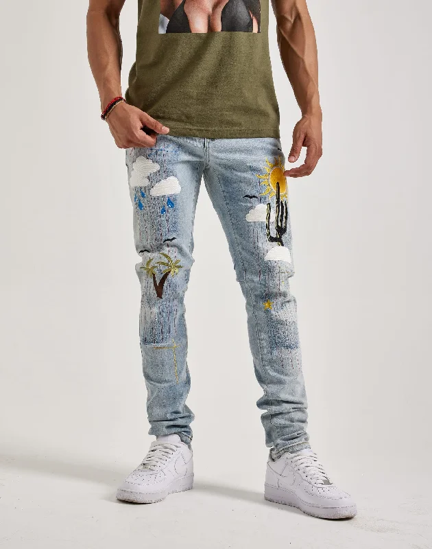 Bright Shirts Embellish Nyc Cloud Art Denim Jeans