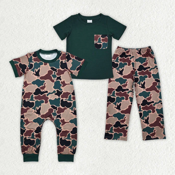 Printed Jackets RTS NO MOQ Baby Boys Khaki-Army Green Long Sleeve Suit & Short Sleeve Crawling Suit