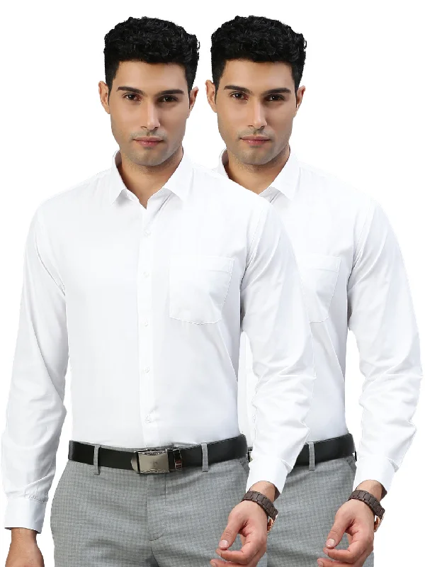 Activewear Gear Men Cotton Rich White Full Sleeves Formal Shirt (2 Pcs Pack)