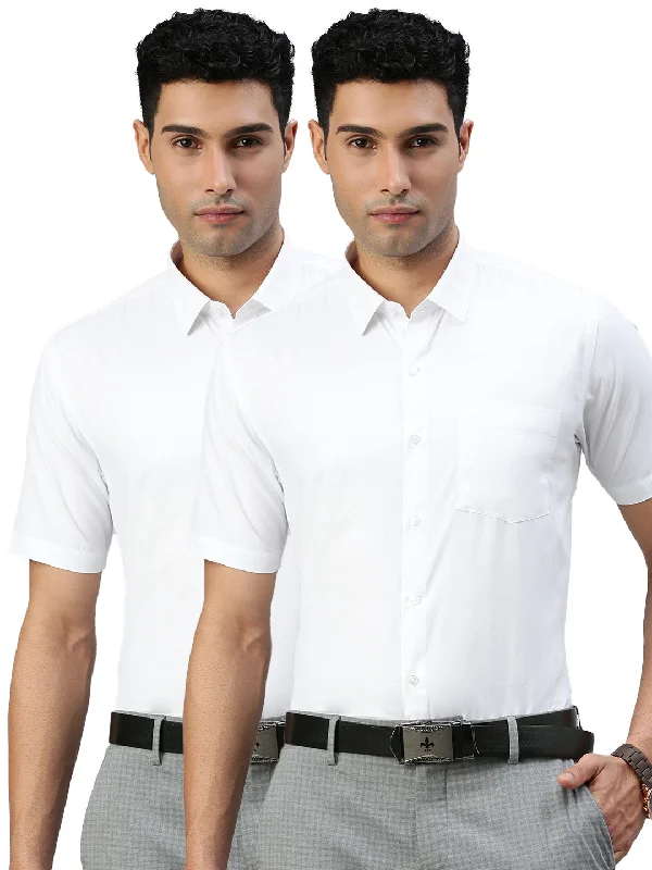 Graphic Sweatshirts Men Cotton Rich White Half Sleeves Formal Shirt (2 Pcs Pack)