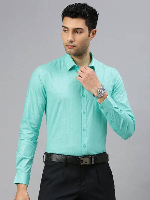 Trench Coats Men 100% Cotton Shirt Greenish Cyan T37 TM3