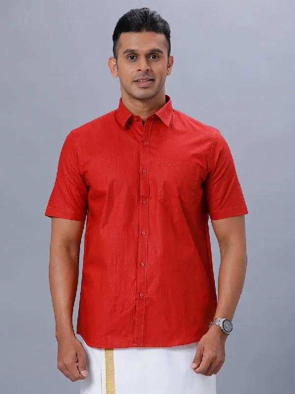 Casual Cardigans Men 100% cotton Half Sleeves Shirt Red T37 TM6