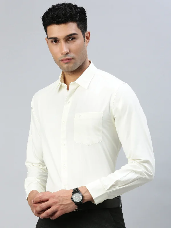 Street-inspired Men Cotton Rich Shirt Cream Vivaham