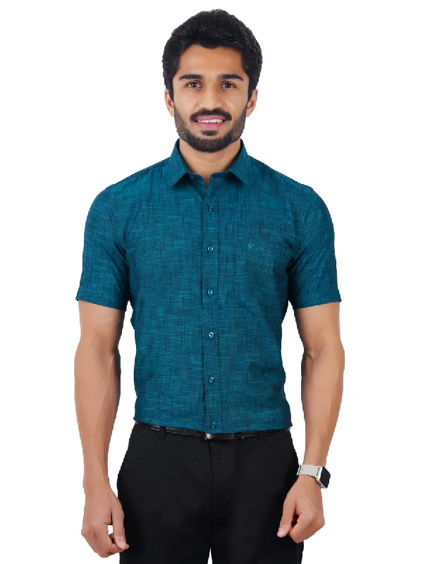 Statement Jackets Men 100% Cotton Half Sleeves Shirt Dark Cyan CL2 GT12