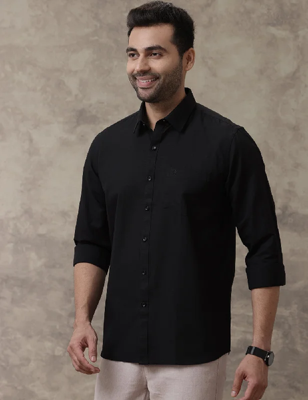 Sports Jackets Men Linen Cotton Shirt Black LF18