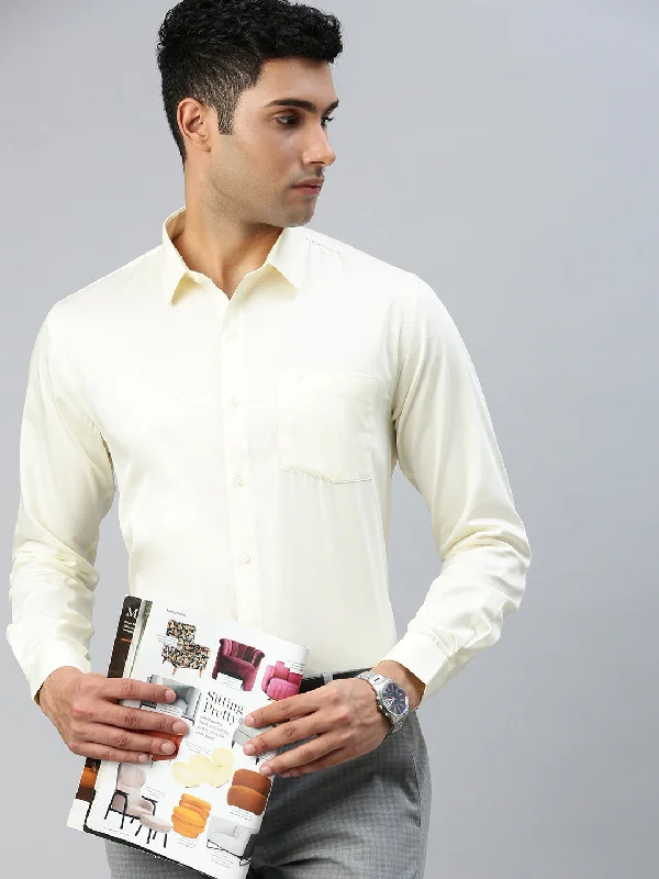 Button-up Shirts Men 100% Cotton Shirt Cream Royal Gold NI