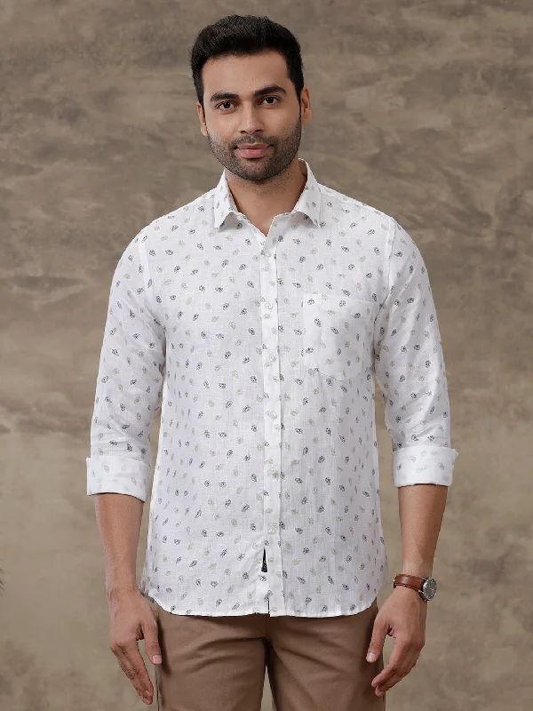 Winter Boots Men Pure Linen Printed Shirt White - LS68