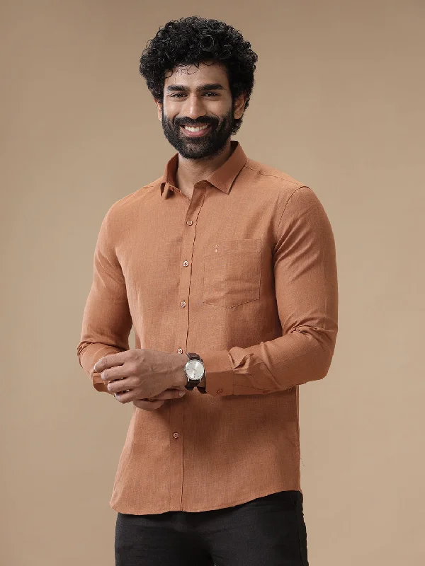 Slim-fit Shirts Men Pure Linen Shirt Brown - L115