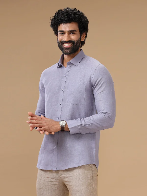 Sports Tights Men Pure Linen Shirt Purple - L108