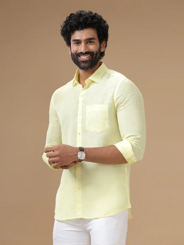 Sporty Blazers Men Pure Linen Shirt Yellow - L116