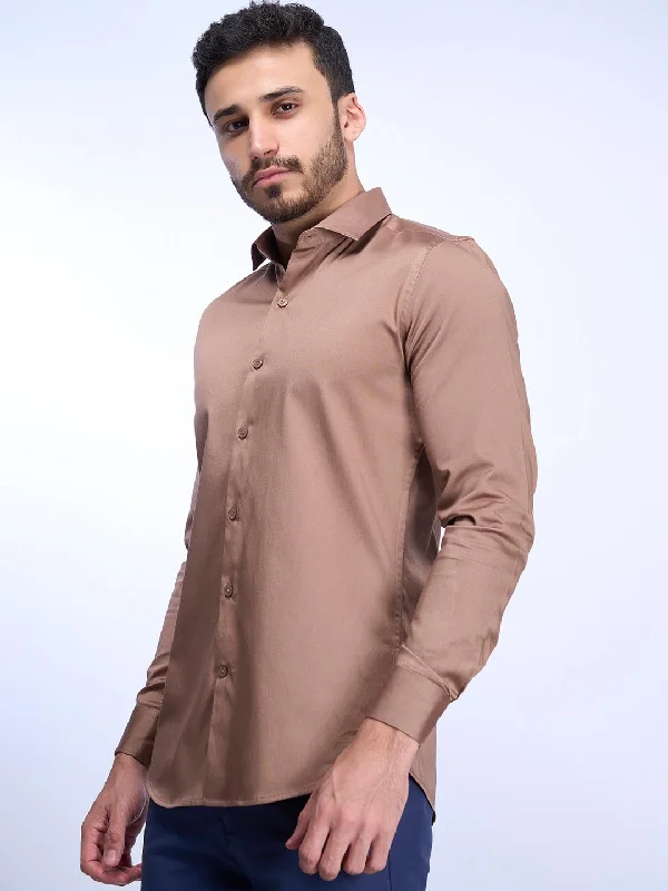 Urban Jackets Men Stretch Cotton Shirt Light Brown FS9