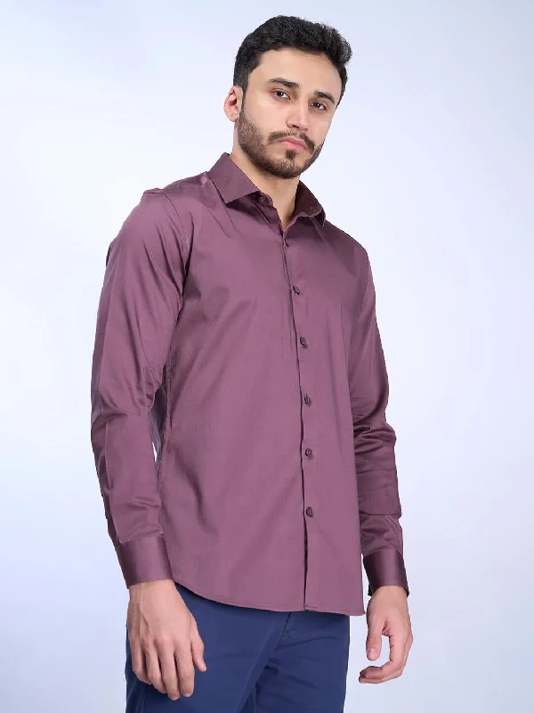 Warm Cardigans Men Stretch Cotton Shirt Purple FS26