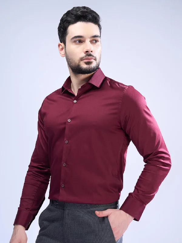 Athletic Shorts Men Stretch Cotton Shirt Maroon FS4