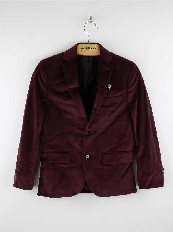 High-neck Sweaters Kids Boy Classic-Fit Velvet Blazer,Burgundy