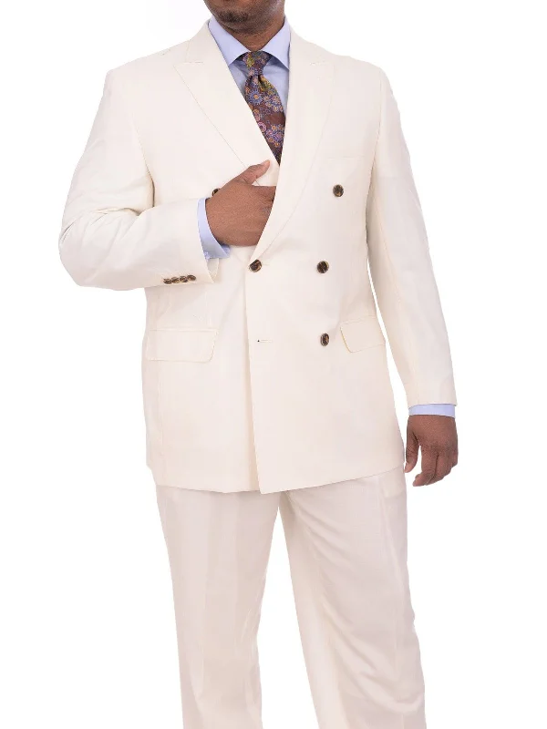 Printed Jackets Apollo King Solid Off White Cream 6-on-2 Double Breasted Wool Suit