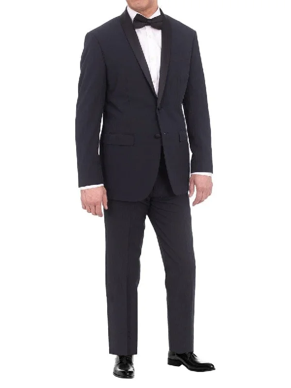 Street Casual EP Slim Fit Navy Blue Tonal Striped Two Button Tuxedo Suit