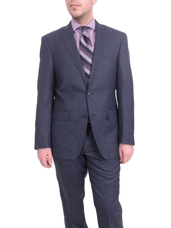 Tailored Blazers Extra Slim Fit Blue With Purple Windowpane Two Button Wool Suit