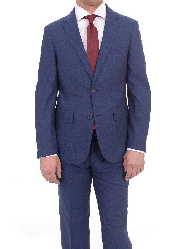 Suede Jackets Extra Slim Fit Mens Blue Textured Two Button Wool Suit With Pick Stitching