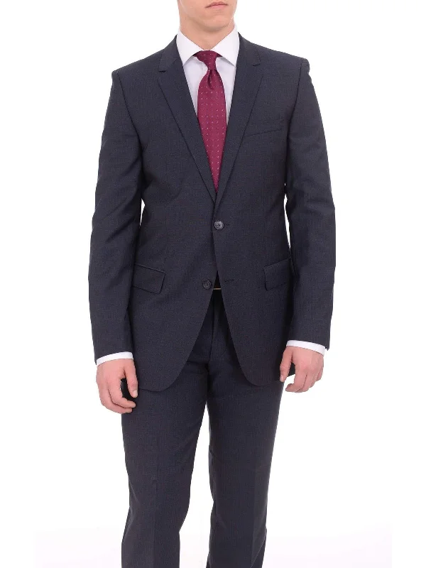 Trendy Outerwear Hugo Boss Aamon/hago Mens Slim Fit Navy Blue Textured Two Button Wool Suit