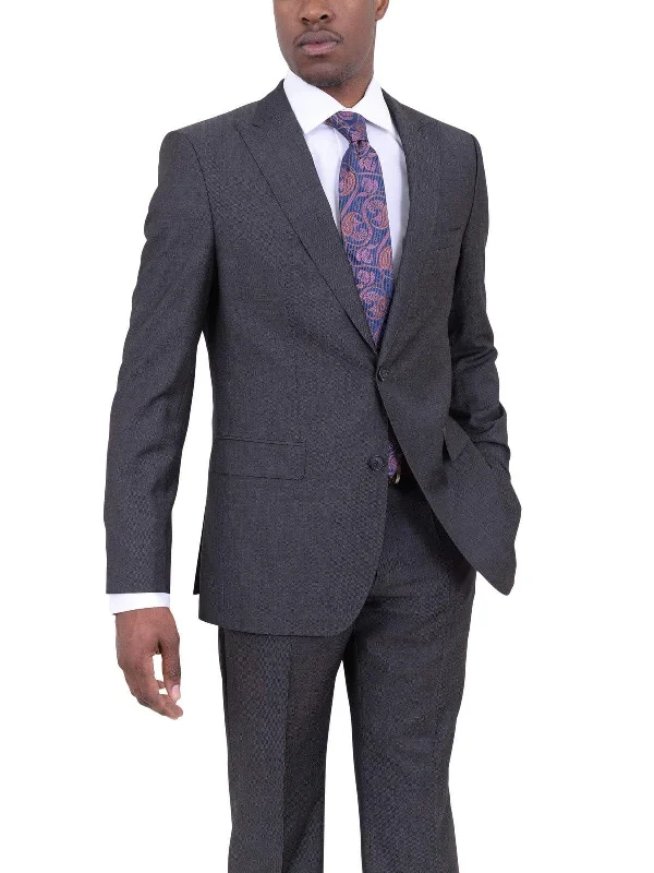 Street Jackets Hugo Boss The Fordham/central Charcoal Gray Pindot Wool Suit With Peak Lapels