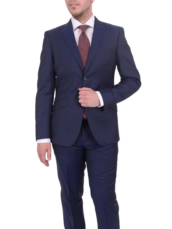 Graphic Sweatshirts Ideal Slim Fit Heather Blue Two Button Wool Suit With Peak Lapels