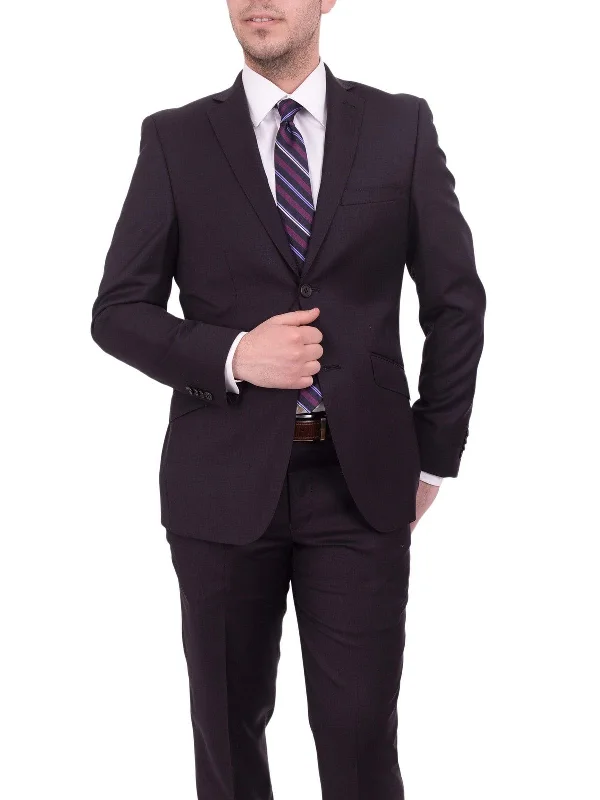 Trendy Sweaters Ideal Slim Fit Solid Plum Purple Two Button Wool Suit