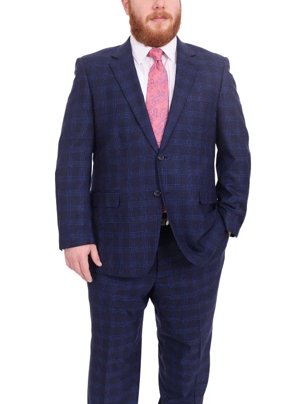 Utility Jackets Lazetti Couture Portly Fit Blue Plaid Two Button Wool Suit