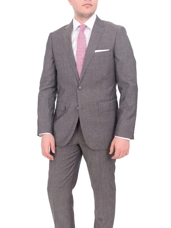 Trendy Joggers Mens Extra Slim Fit Gray Textured Two Button Wool Blend Suit