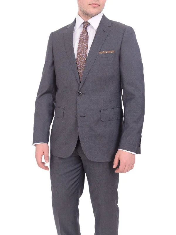 Button-down Shirts Mens Modern Fit Heather Gray Two Button Wool Blend Suit