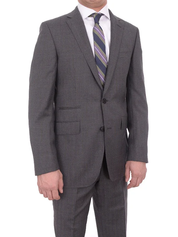 Stylish Hats Mens Napoli Slim Fit Heather Gray Half Canvassed Wool Suit Ticket Pocket