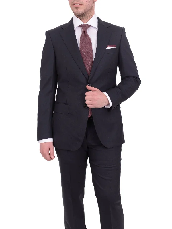 Slim-fit Shirts Mens Napoli Slim Fit Solid Navy Blue Half Canvassed Marzotto Wool Suit