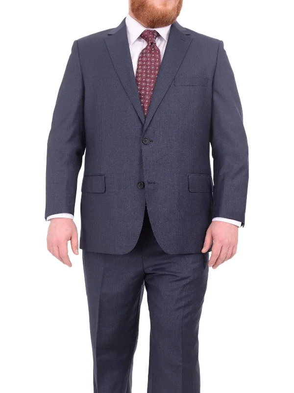 Rain Jackets Mens Portly Fit Heather Blue Two Button Wool Blend Suit