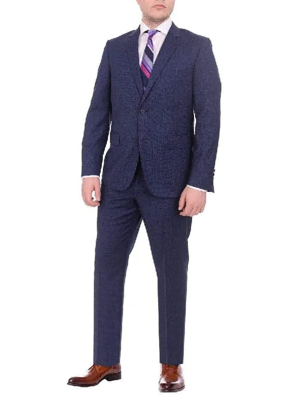 Urban Shirts Mens Modern Fit Blue Textured Two Button Wool Suit