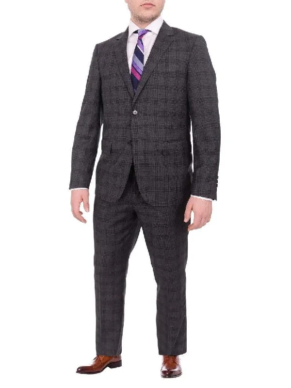 Boho Menswear Mens Slim Fit Charcoal Gray Plaid Two Button Wool Suit