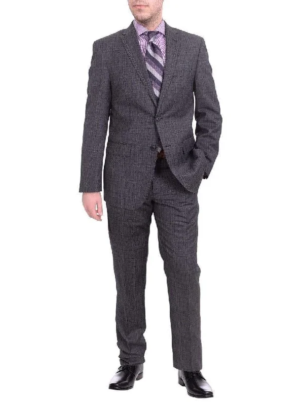 Sports Jackets Mens Slim Fit Charcoal Gray Plaid Two Button Wool Suit