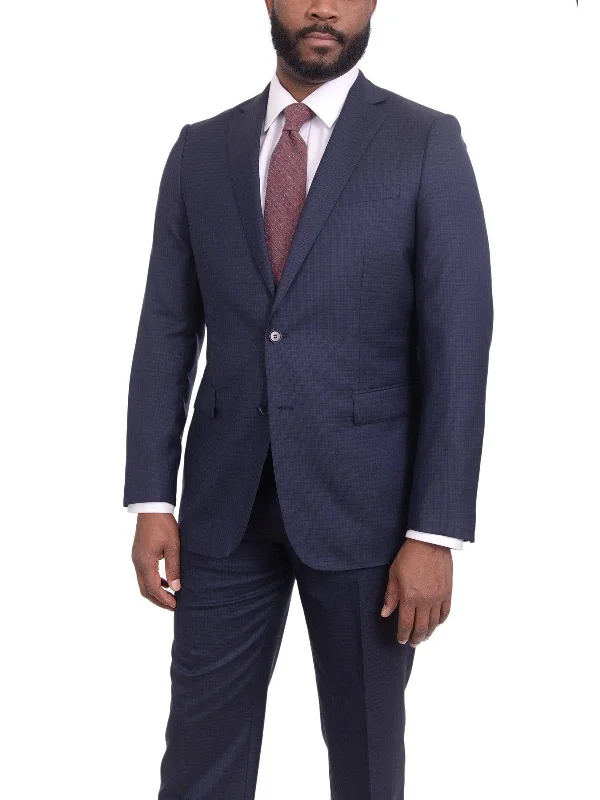 Street-inspired Mens Slim Fit Navy Blue Check Two Button Wool Suit