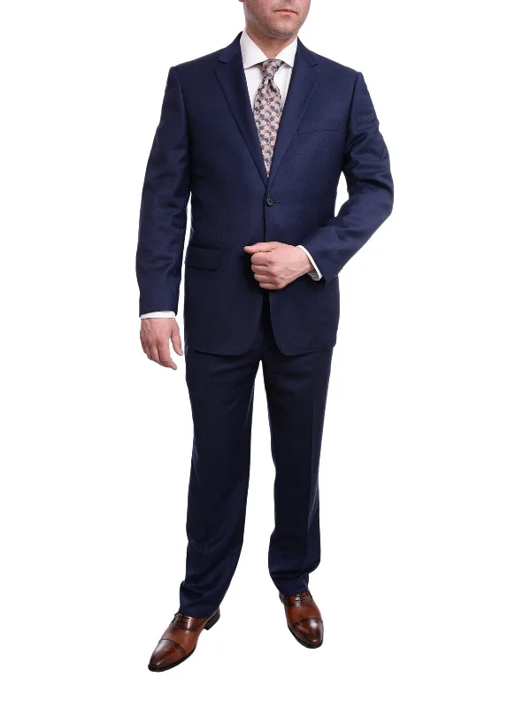 Preppy Pants Raphael Classic Fit Solid Blue Two Button Wool Suit